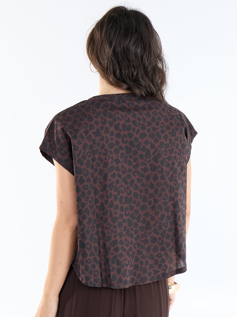 Blusa de manga corta con cuello en pico Marron - Kiabi