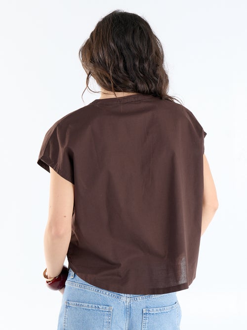 Blusa de manga corta con cuello en pico - Kiabi