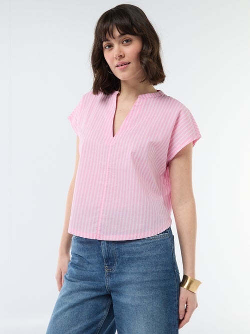 Blusa de manga corta con cuello en pico - Kiabi
