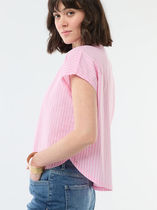 Blusa de manga corta con cuello en pico - Kiabi