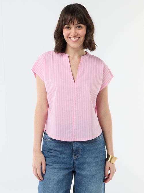 Blusa de manga corta con cuello en pico - Kiabi