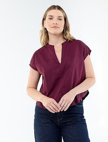Blusa de manga corta con cuello en pico