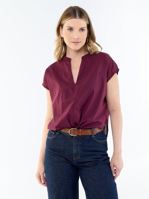 Blusa de manga corta con cuello en pico - Kiabi