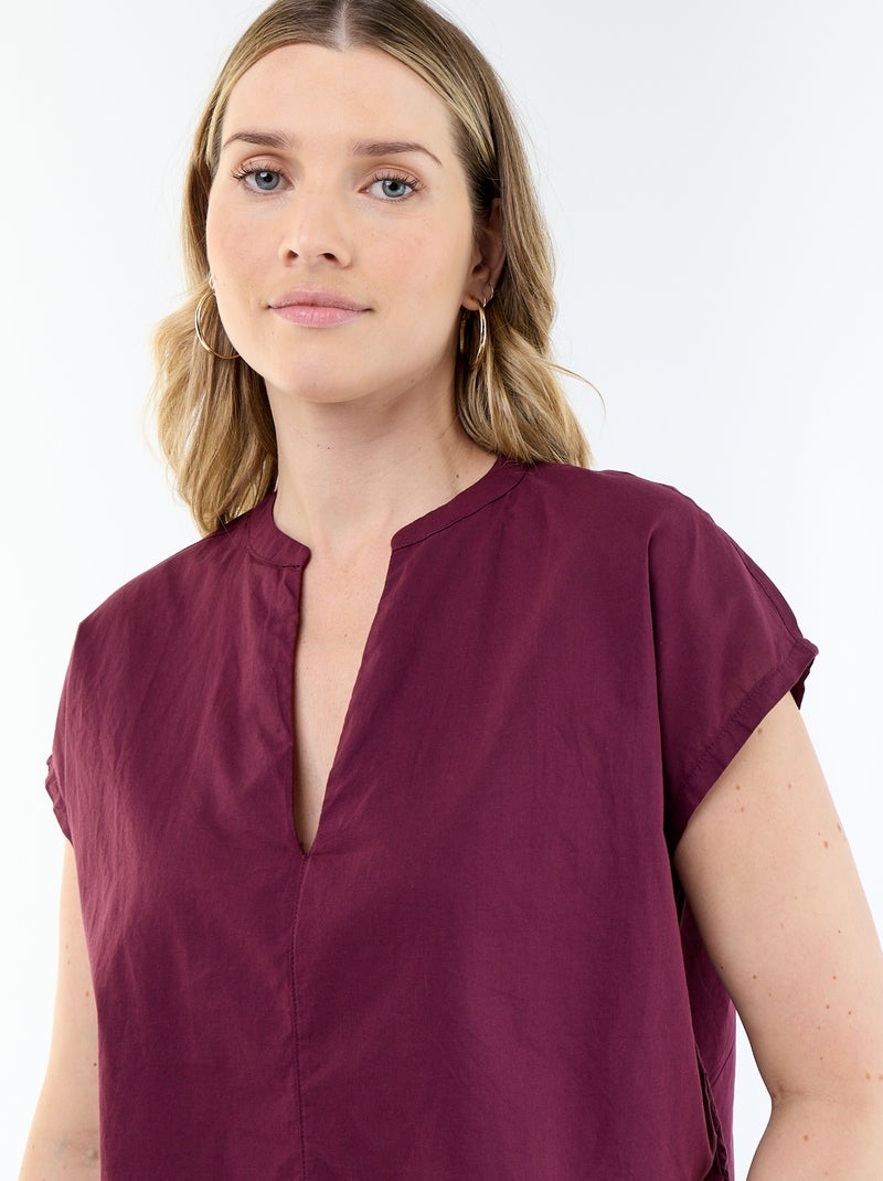Blusa de manga corta con cuello en pico Rosa - Kiabi