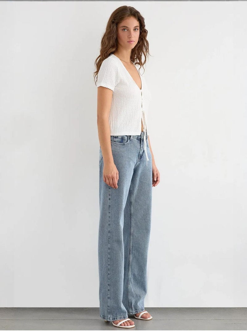Blusa de manga corta con detalle de lazo Blanco - Kiabi