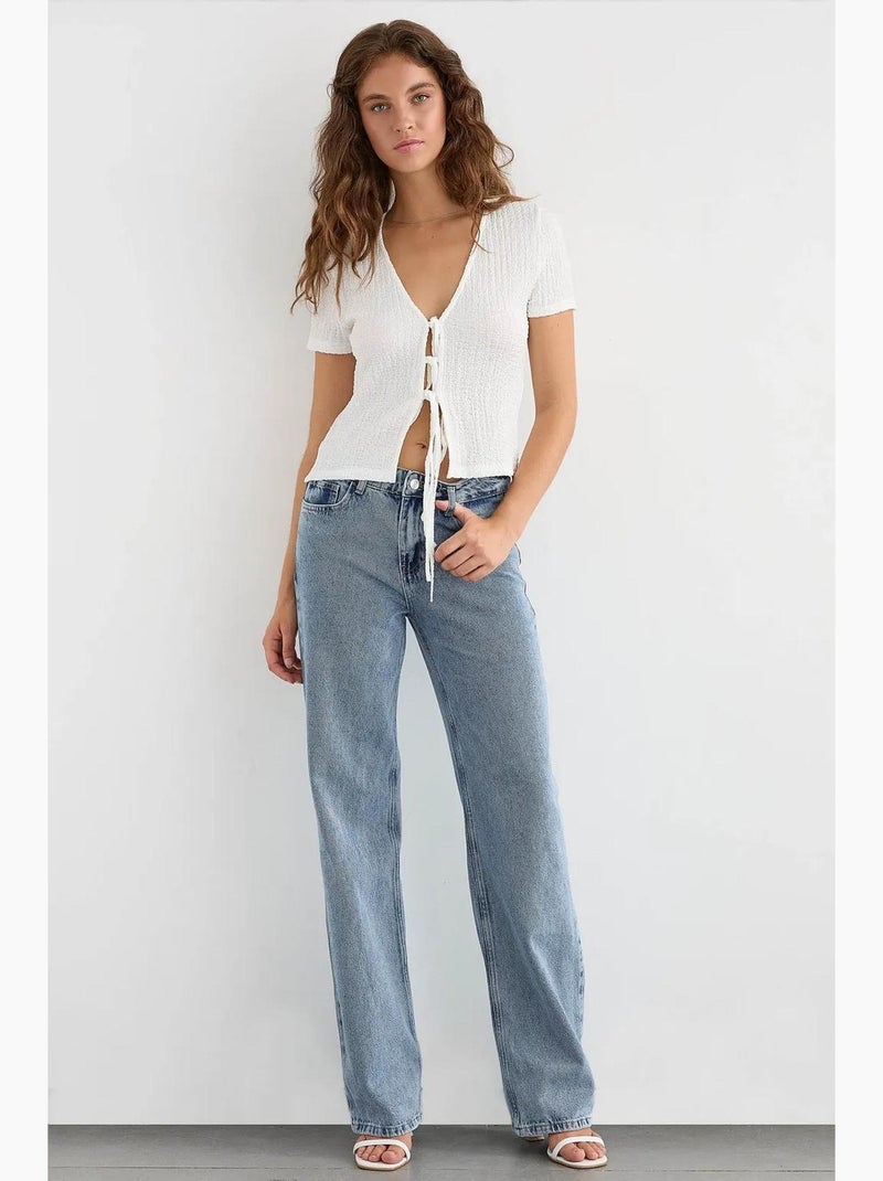 Blusa de manga corta con detalle de lazo hiccup Blanco - Kiabi