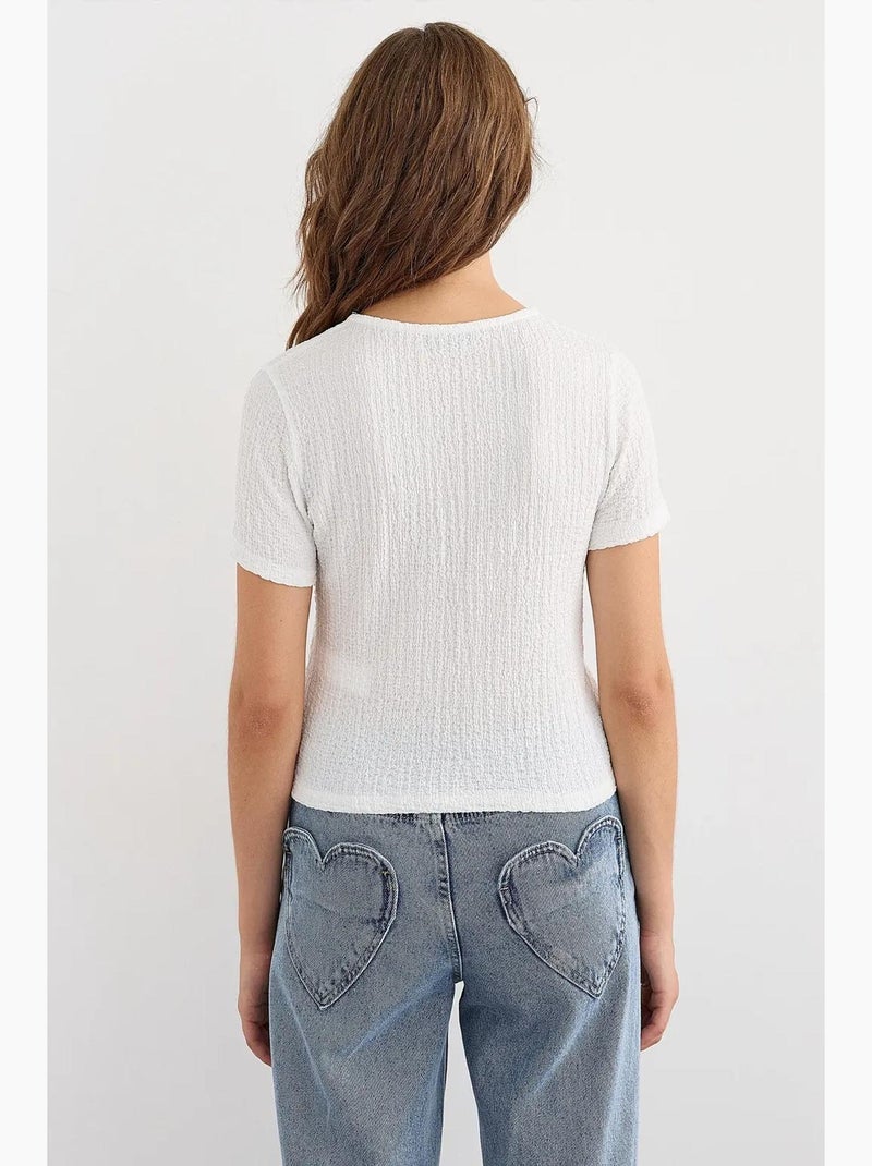 Blusa de manga corta con detalle de lazo hiccup Blanco - Kiabi