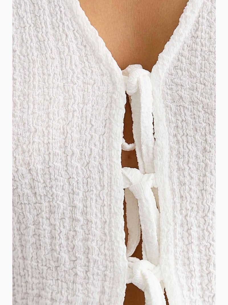 Blusa de manga corta con detalle de lazo hiccup Blanco - Kiabi