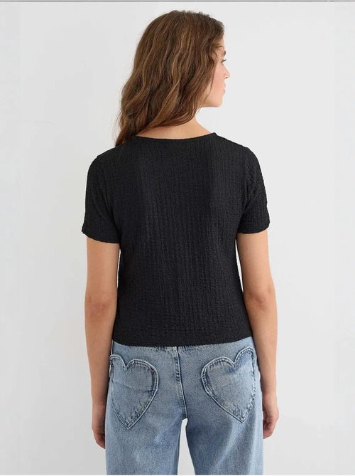 Blusa de manga corta con detalle de lazo - Kiabi Blusa de manga corta con detalle de lazo - Kiabi