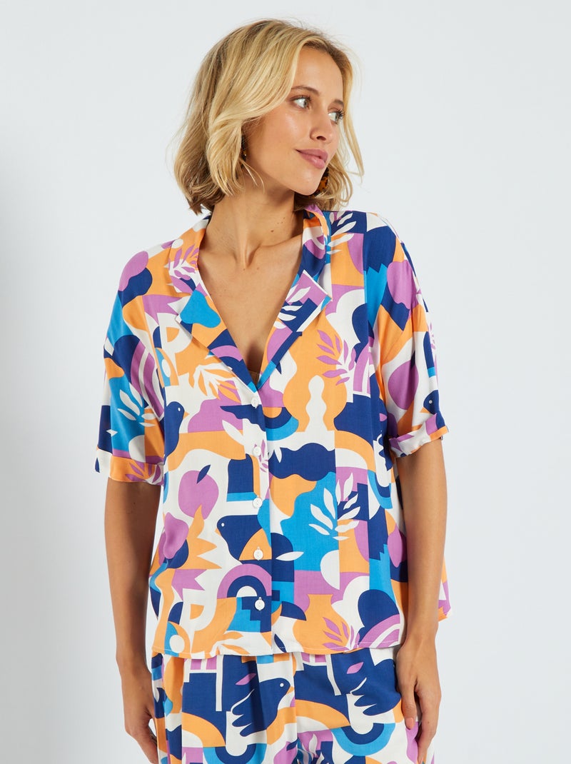 Blusa de manga corta con estampado de fantasía BLANCO - Kiabi
