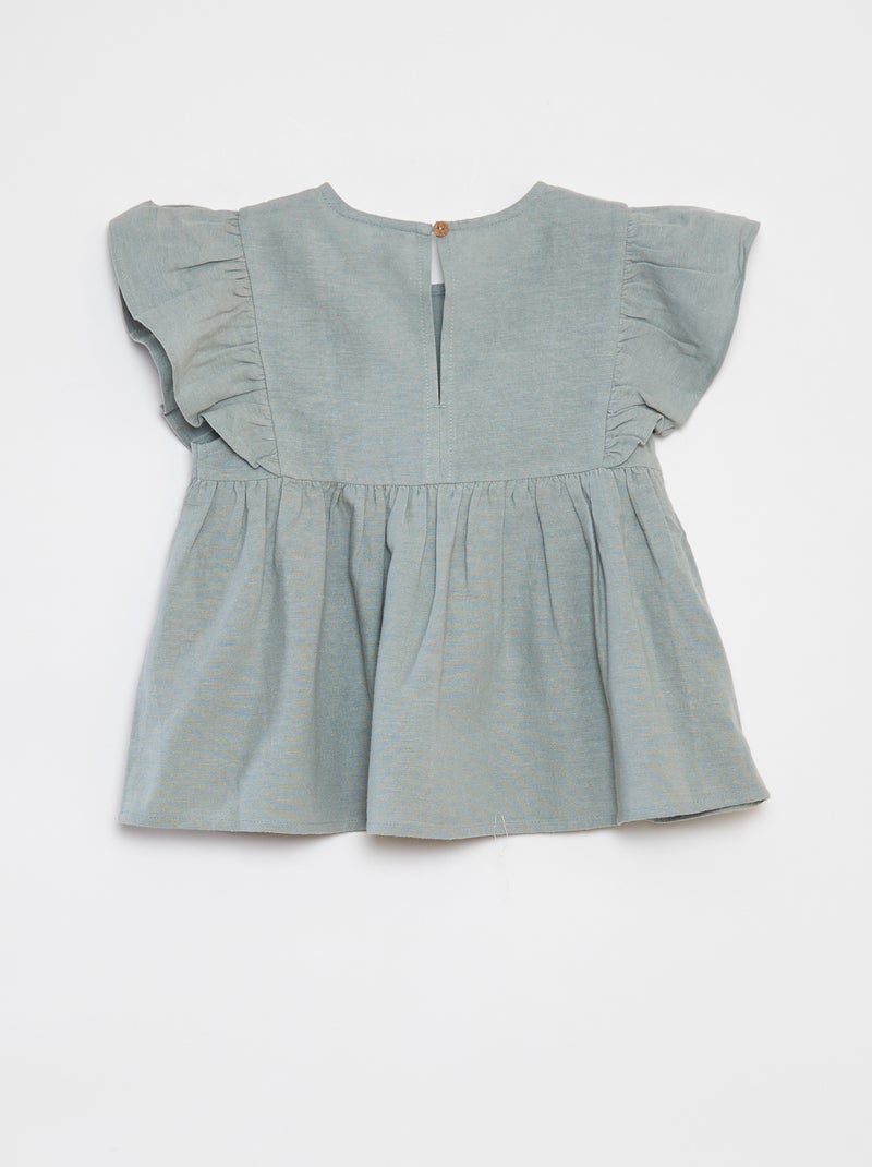 Blusa de manga corta con volantes azul - Kiabi