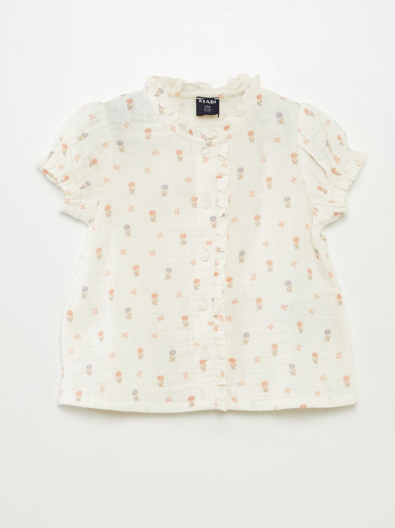 Blusa de manga corta de gasa de algodón BLANCO - Kiabi