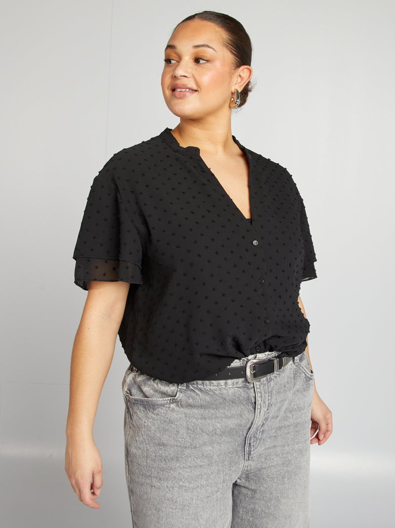 Blusa de manga corta de plumeti negro - Kiabi