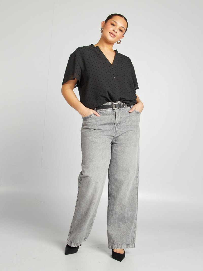 Blusa de manga corta de plumeti negro - Kiabi