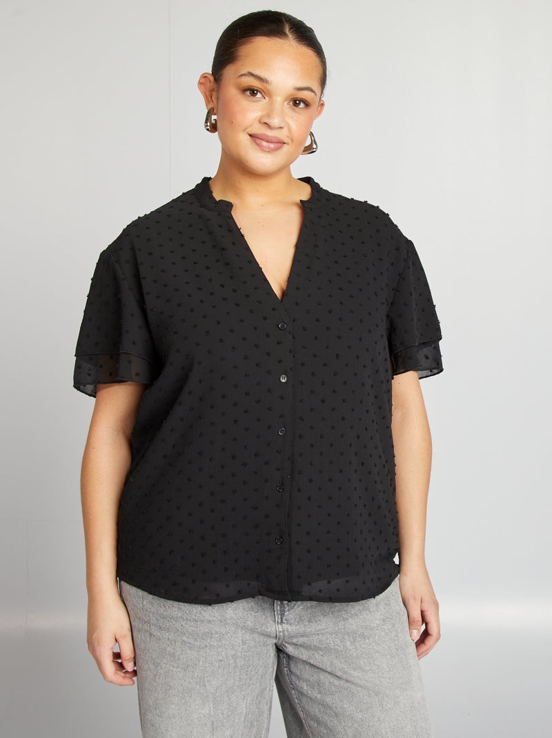 Blusa de manga corta de plumeti negro - Kiabi