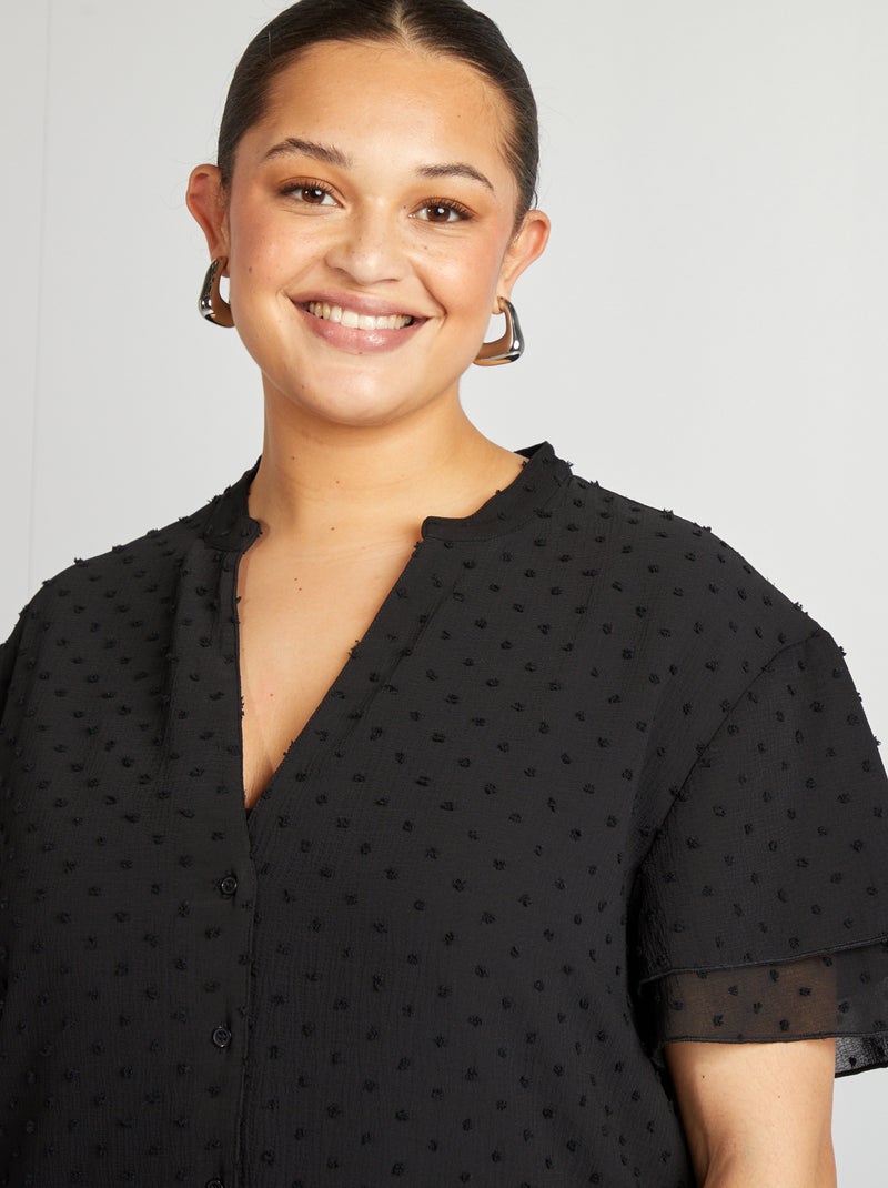 Blusa de manga corta de plumeti negro - Kiabi