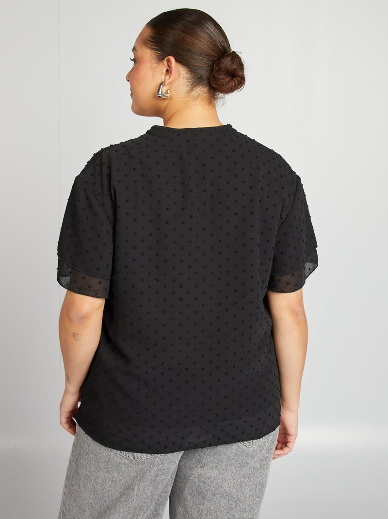 Blusa de manga corta de plumeti negro - Kiabi