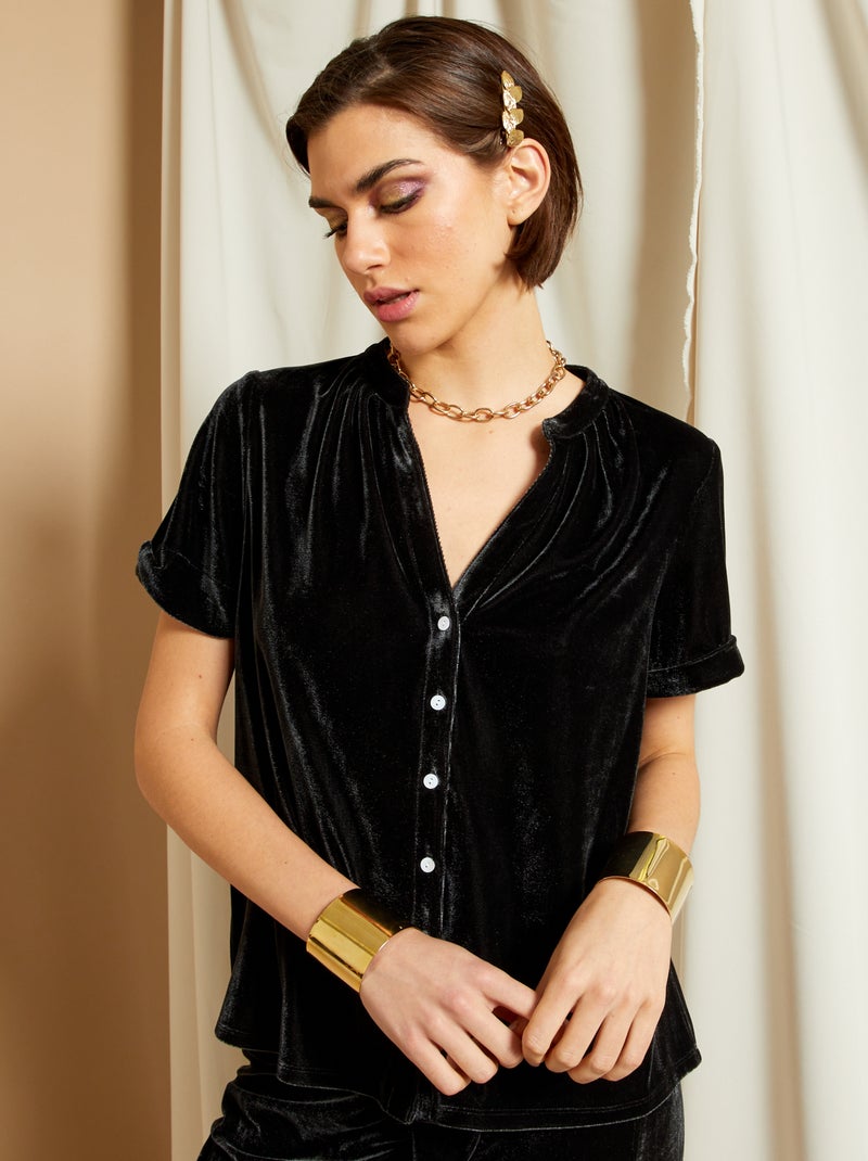 Blusa de manga corta de terciopelo Negro - Kiabi