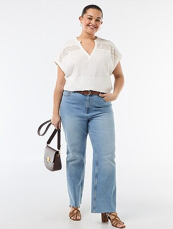 Blusa de manga corta en doble gasa de algodón