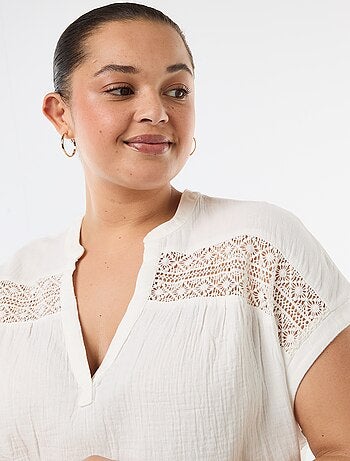 Blusa de manga corta en doble gasa de algodón