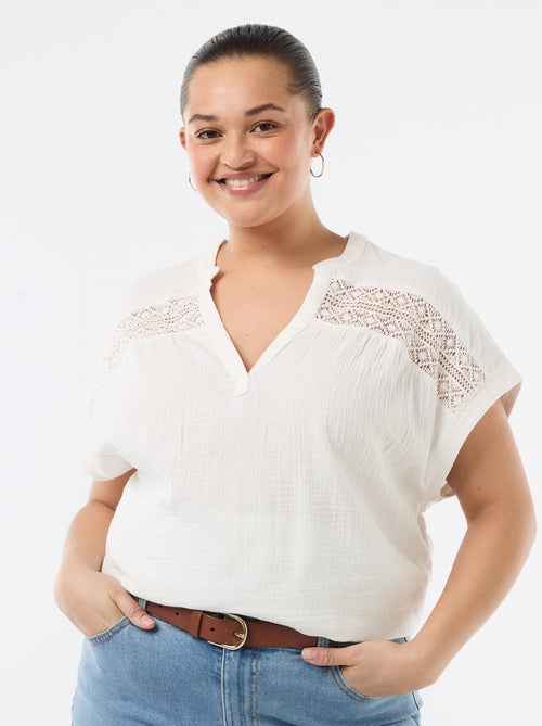 Blusa de manga corta en doble gasa de algodón - Kiabi