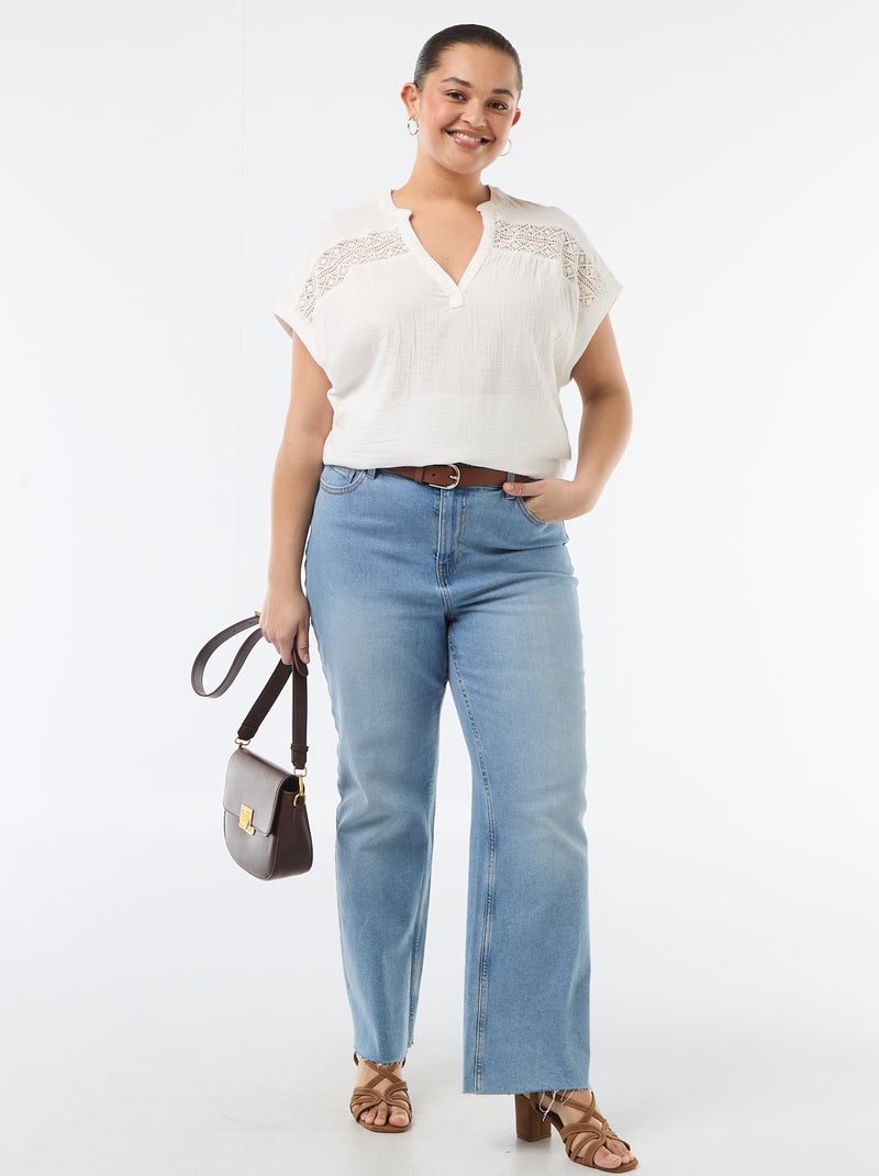 Blusa de manga corta en doble gasa de algodón Blanco - Kiabi