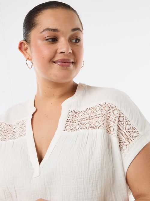Blusa de manga corta en doble gasa de algodón - Kiabi