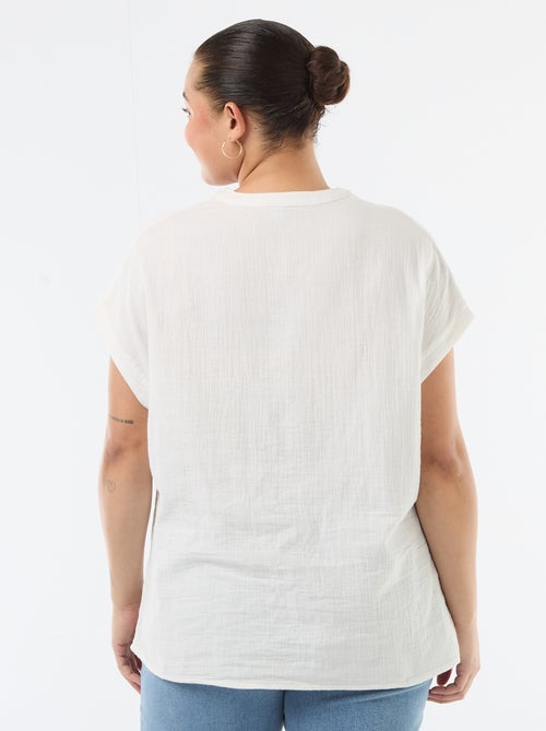 Blusa de manga corta en doble gasa de algodón - Kiabi