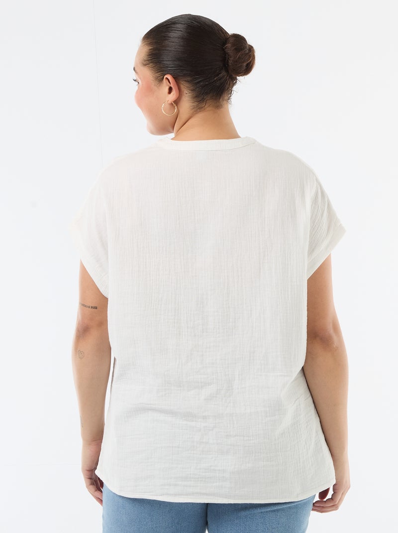Blusa de manga corta en doble gasa de algodón Blanco - Kiabi