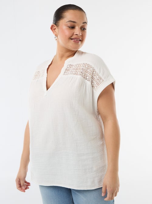 Blusa de manga corta en doble gasa de algodón - Kiabi