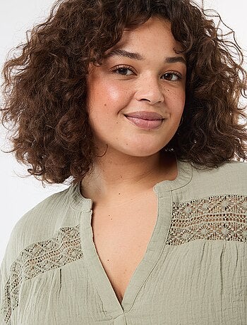 Blusa de manga corta en doble gasa de algodón