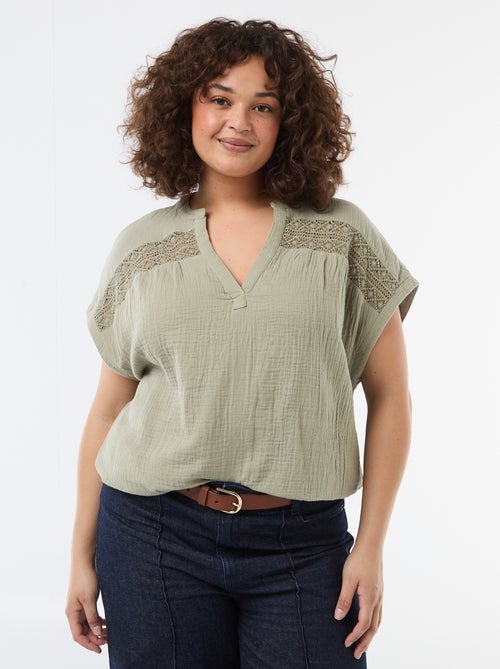 Blusa de manga corta en doble gasa de algodón - Kiabi