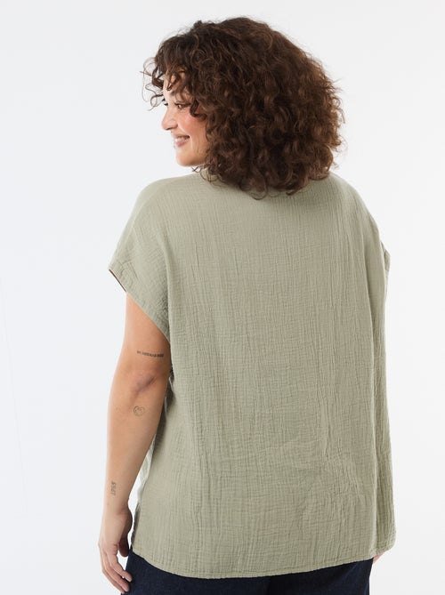 Blusa de manga corta en doble gasa de algodón - Kiabi