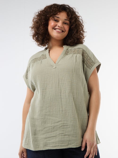 Blusa de manga corta en doble gasa de algodón - Kiabi