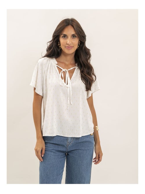 Blusa de manga corta estampada lurex FIKOL - Kiabi Blusa de manga corta estampada lurex FIKOL - Kiabi