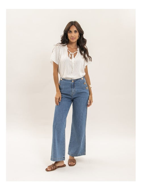Blusa de manga corta estampada lurex FIKOL - Kiabi Blusa de manga corta estampada lurex FIKOL - Kiabi