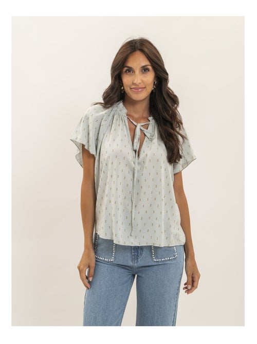Blusa de manga corta estampada lurex FIKOL - Kiabi Blusa de manga corta estampada lurex FIKOL - Kiabi