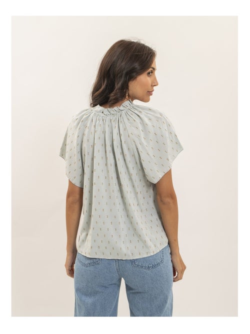 Blusa de manga corta estampada lurex FIKOL - Kiabi Blusa de manga corta estampada lurex FIKOL - Kiabi