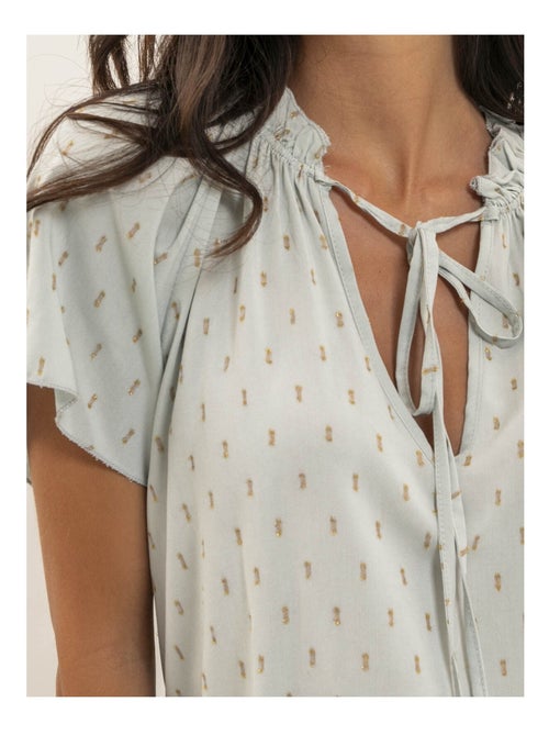 Blusa de manga corta estampada lurex FIKOL - Kiabi Blusa de manga corta estampada lurex FIKOL - Kiabi