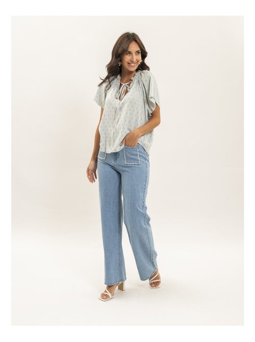 Blusa de manga corta estampada lurex FIKOL - Kiabi Blusa de manga corta estampada lurex FIKOL - Kiabi