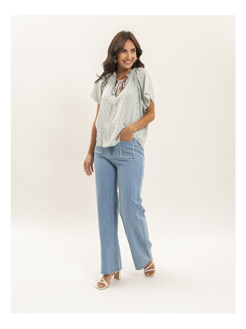 Blusa de manga corta estampada lurex FIKOL Gris claro - Kiabi