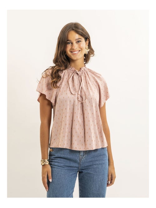 Blusa de manga corta estampada lurex FIKOL - Kiabi Blusa de manga corta estampada lurex FIKOL - Kiabi