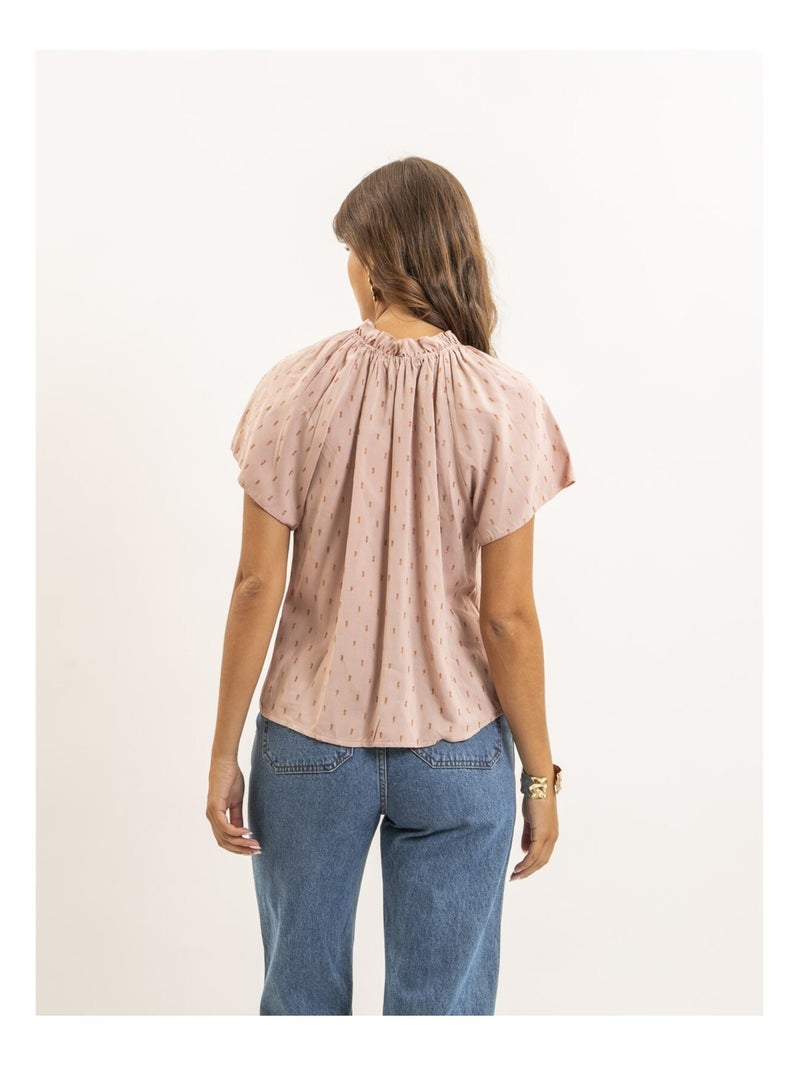 Blusa de manga corta estampada lurex FIKOL Rosa - Kiabi