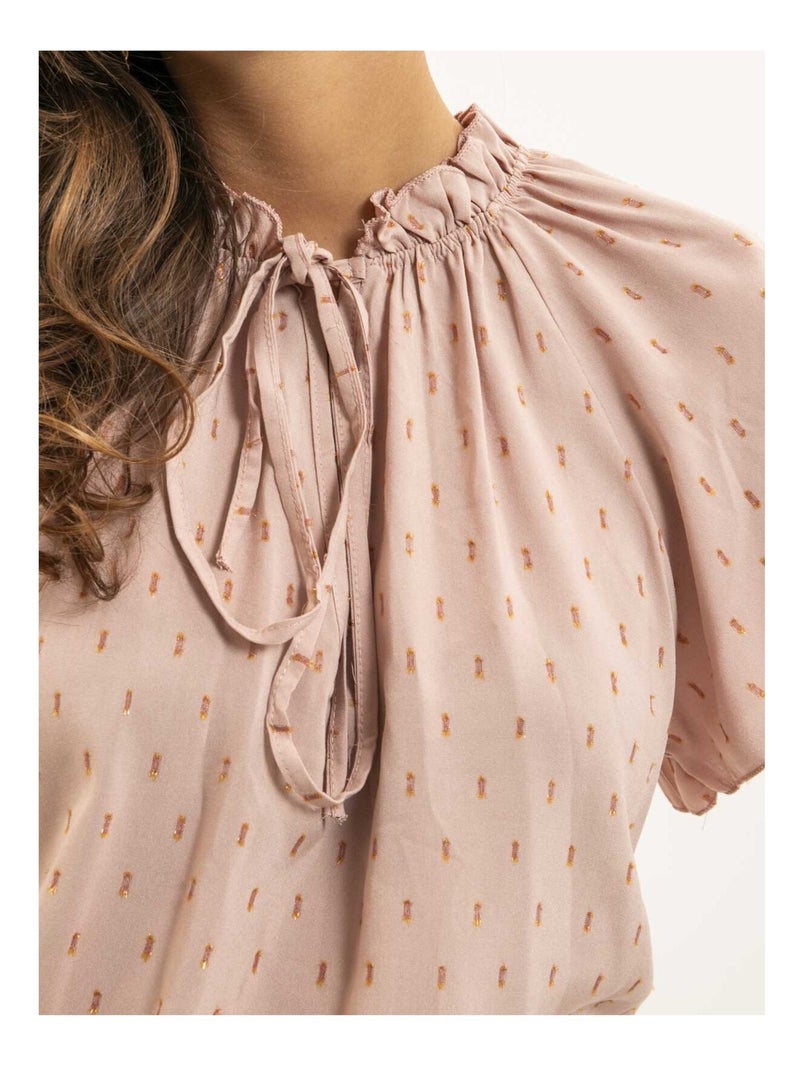 Blusa de manga corta estampada lurex FIKOL Rosa - Kiabi