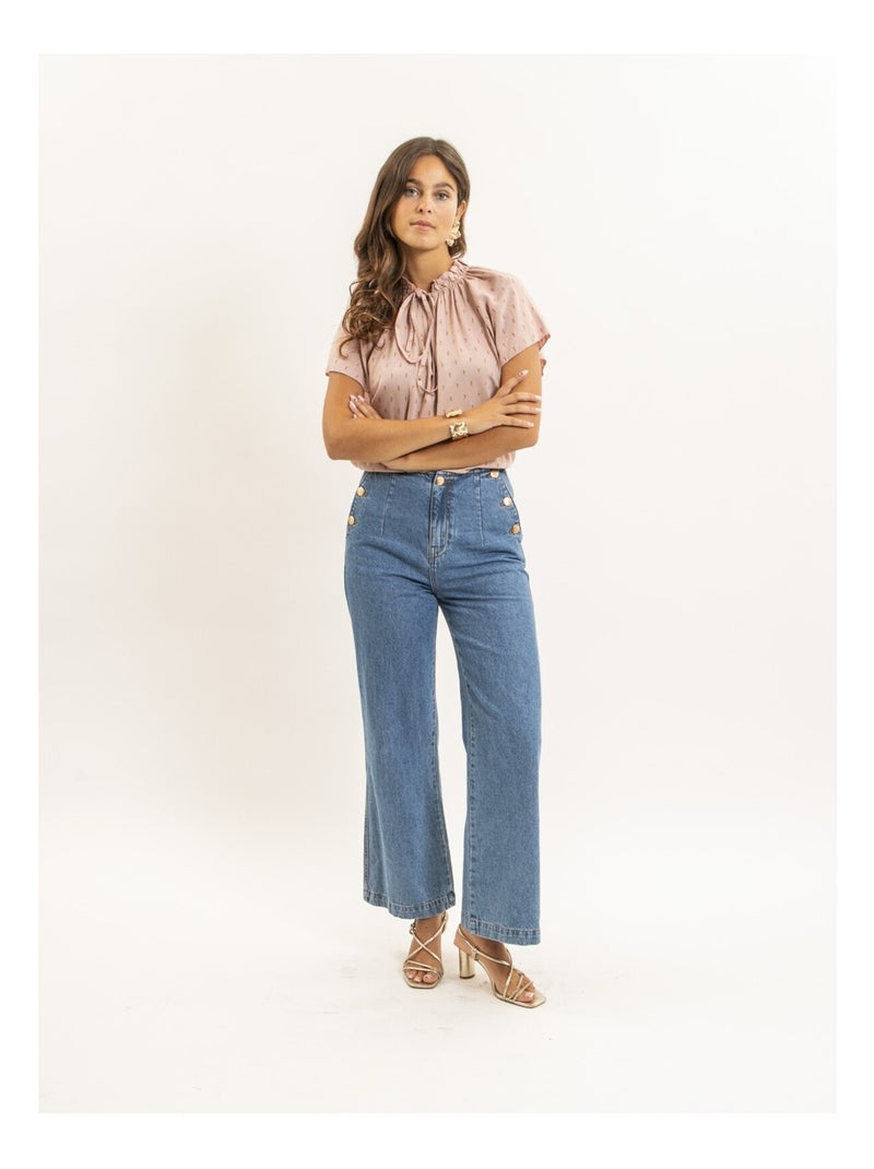 Blusa de manga corta estampada lurex FIKOL Rosa - Kiabi