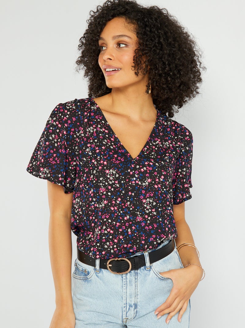 Blusa de manga corta estampada NEGRO - Kiabi