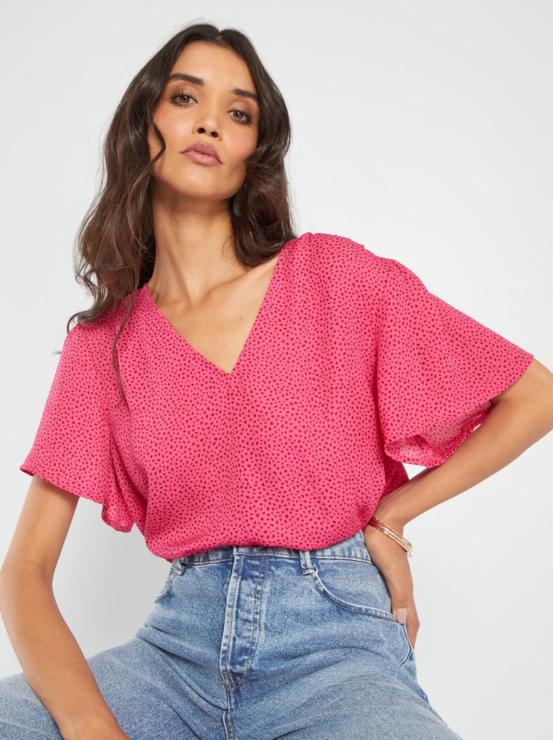 Blusa de manga corta estampada ROSA - Kiabi