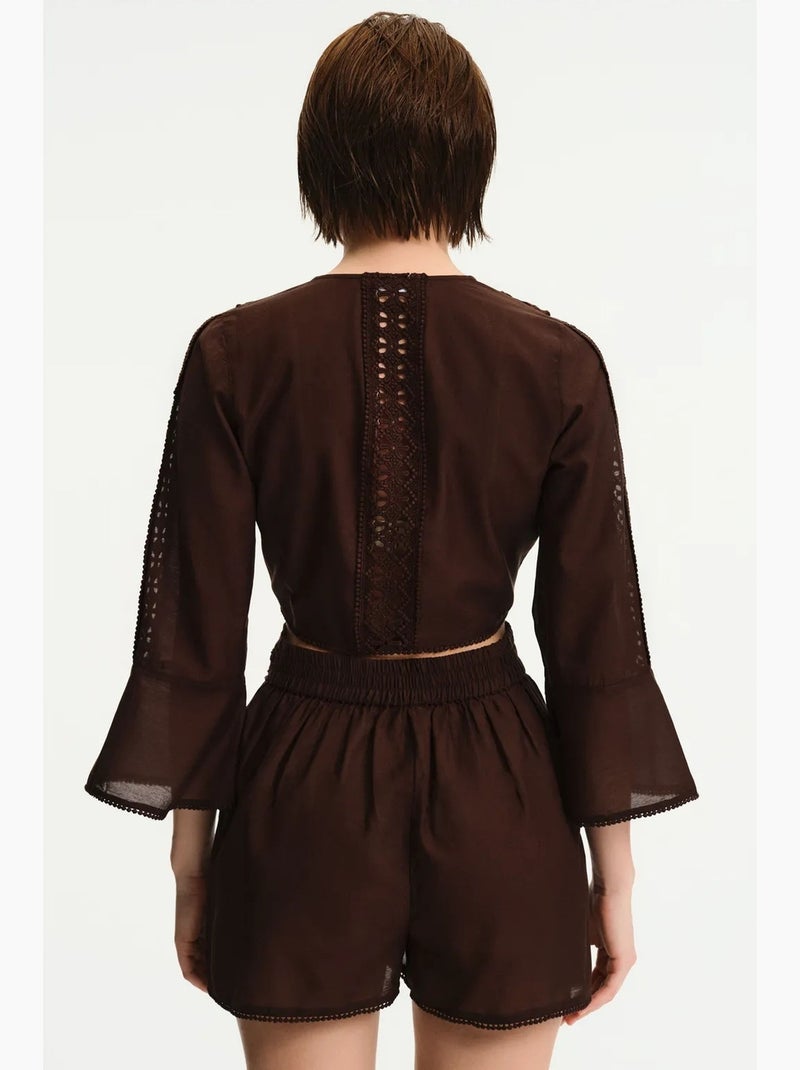 Blusa de manga corta penti Marrón chocolate - Kiabi