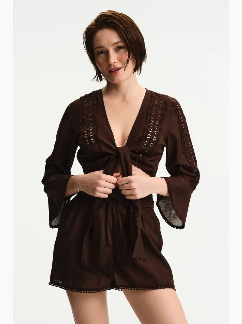 Blusa de manga corta penti Marrón chocolate - Kiabi
