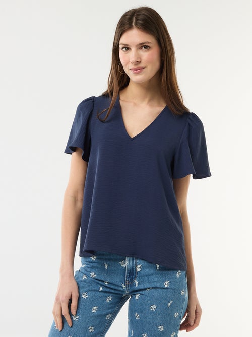 Blusa de manga corta y cuello en pico - Kiabi